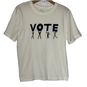 Madewell Top Women's Med 'VOTE' Graphic Tomboy Tee Lighthouse Ivory Cream